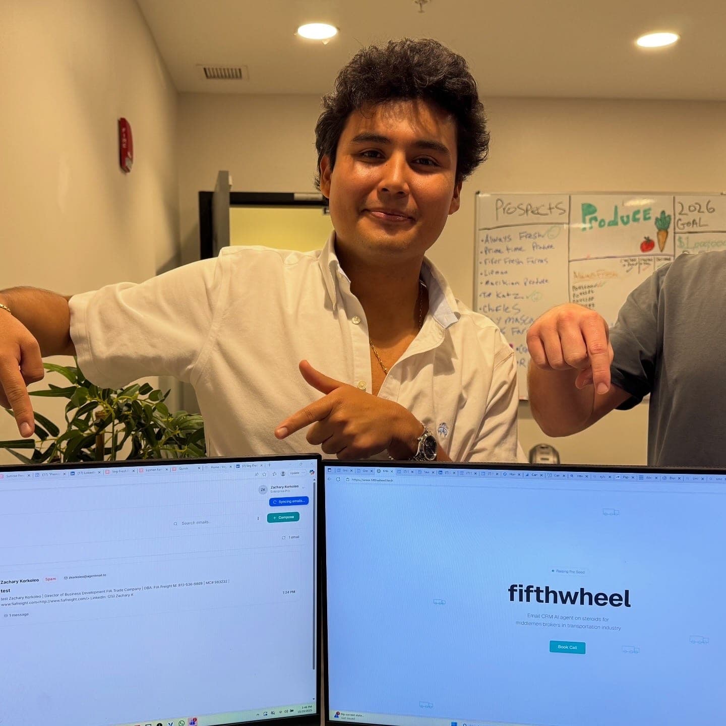 Jeffrey Escobar installing fifthwheel, his AI email CRM for freight brokers, at a brokerage in Tampa, Florida in October 2025