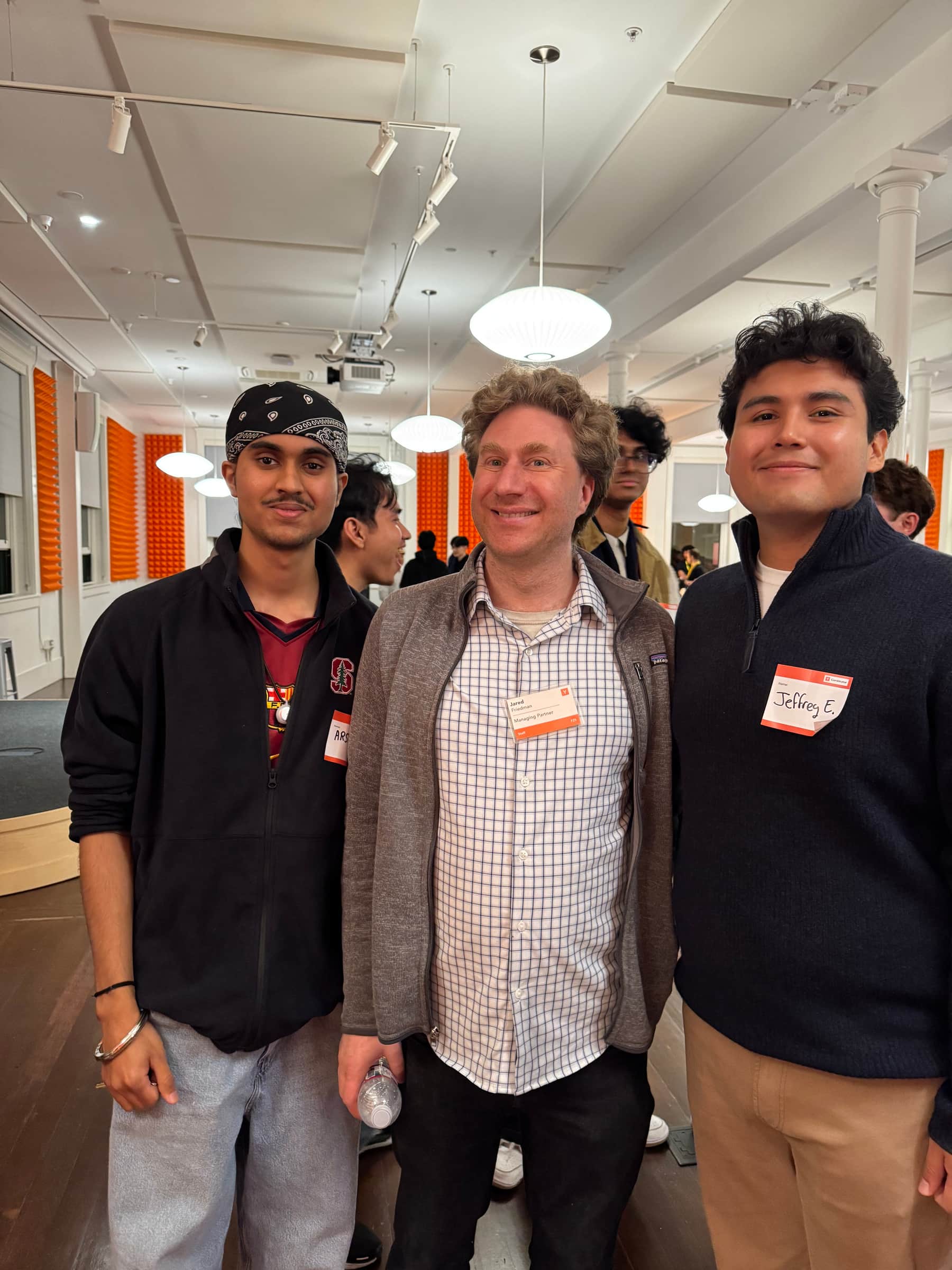 Jeffrey Escobar with Y Combinator Managing Partner Jared Friedman at an invite-only YC event in San Francisco after CalHacks