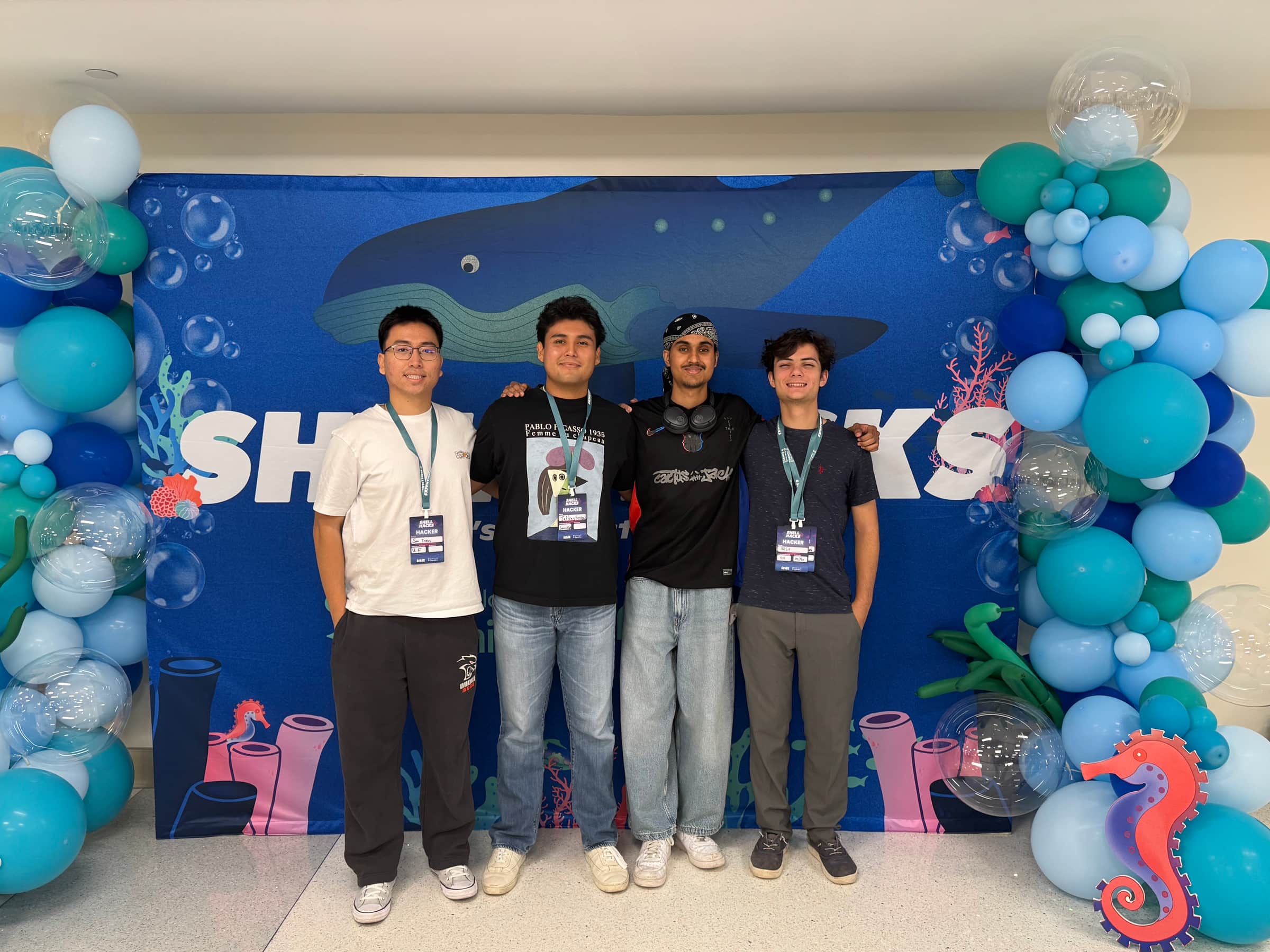 Jeffrey Escobar with Arshroop Saini, Andrew Ashman, and Son Tran at ShellHacks in Miami, September 2025